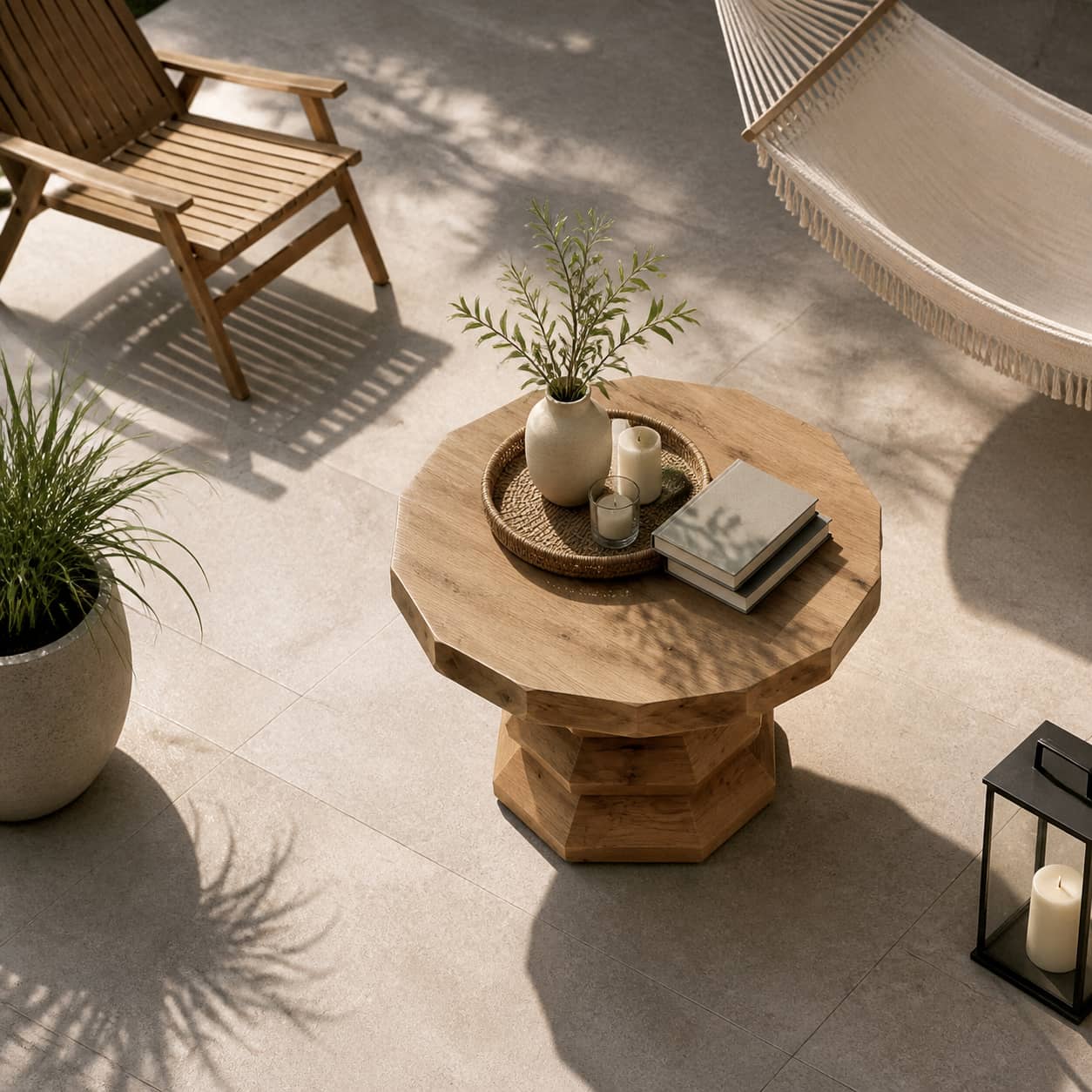 Marek Faceted-Pedestal Solid Wood Coffee Table For Living Room