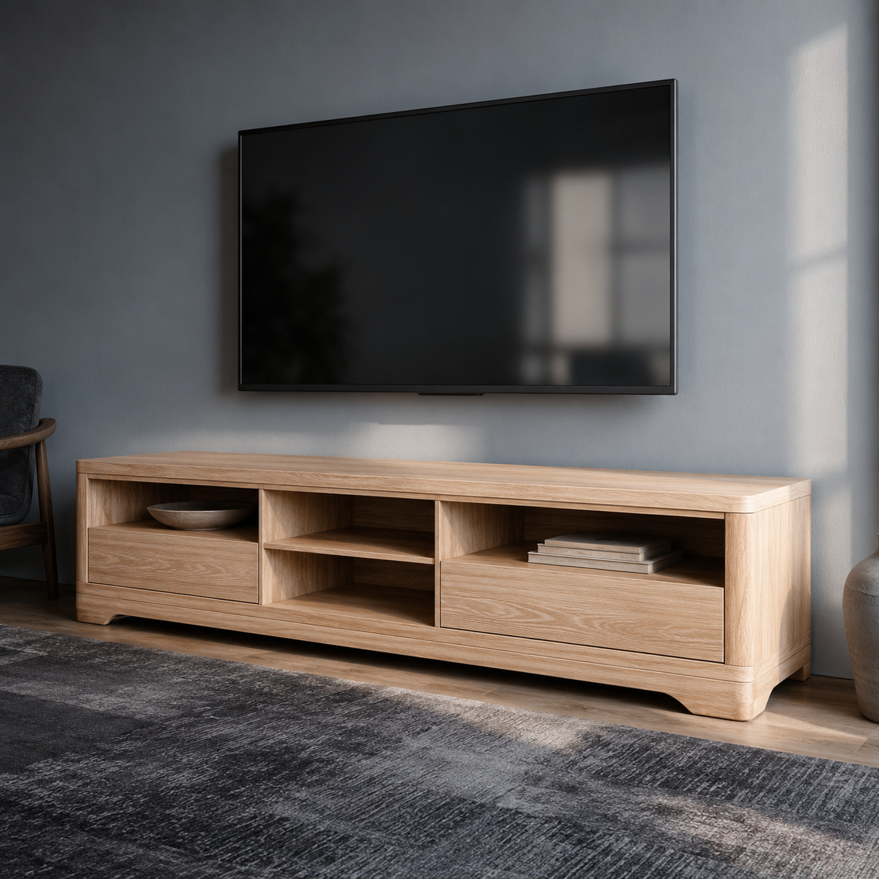 Haldor Solid Wood Media Console With Drawers For Living Room