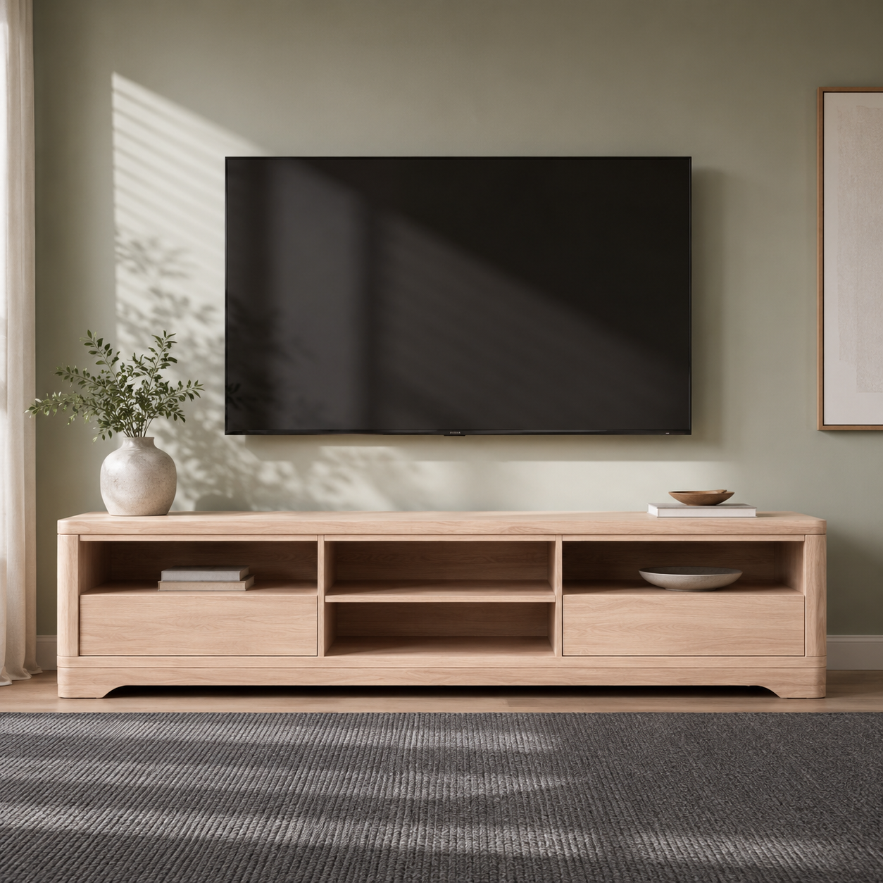 Haldor Solid Wood Media Console With Drawers For Living Room