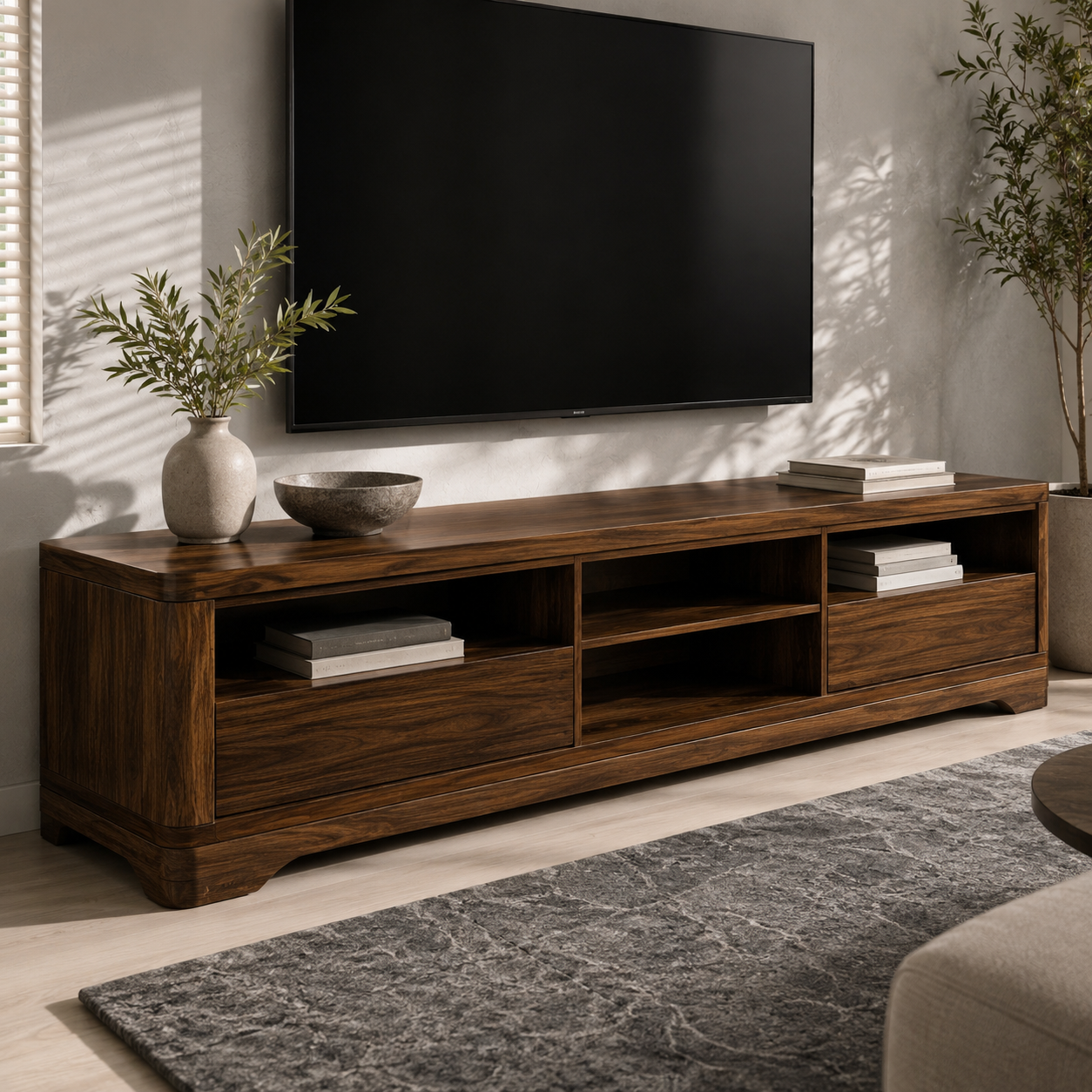 Haldor Solid Wood Media Console With Drawers For Living Room