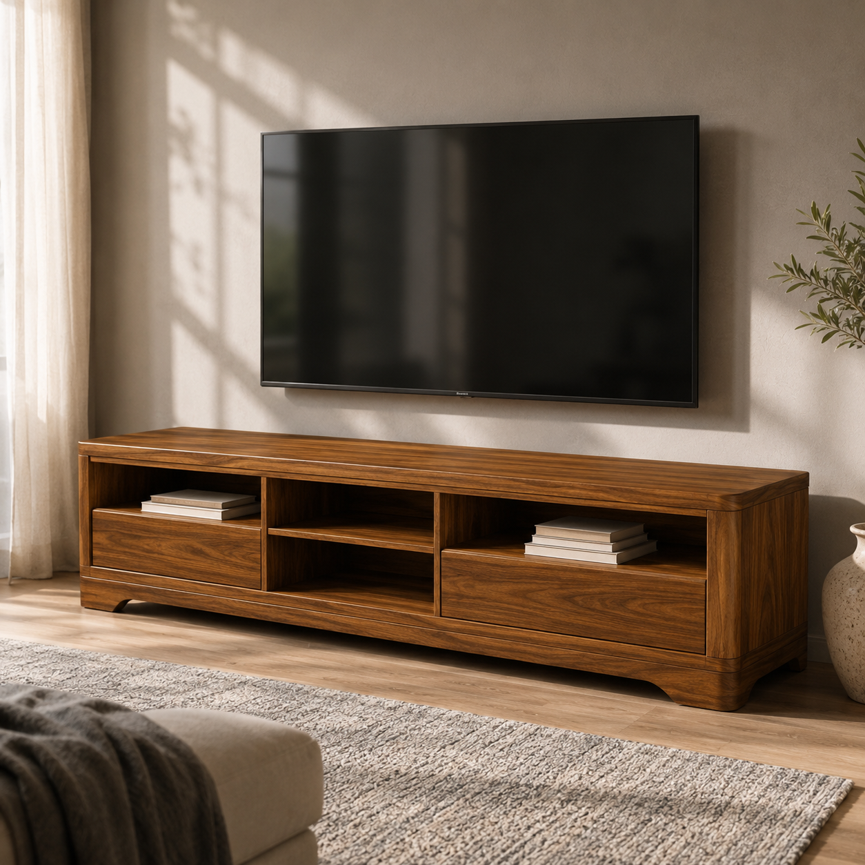 Haldor Solid Wood Media Console With Drawers For Living Room