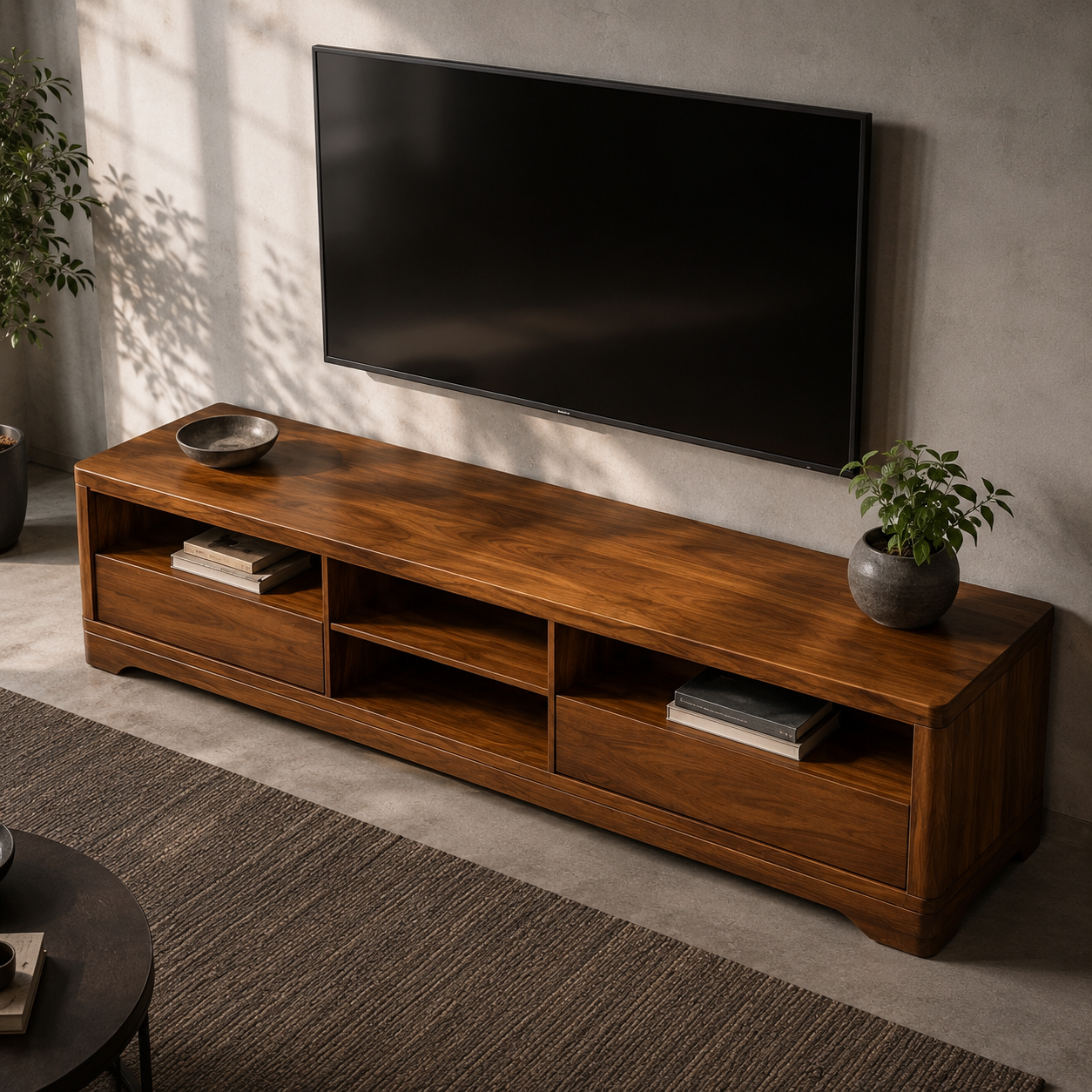 Haldor Solid Wood Media Console With Drawers For Living Room