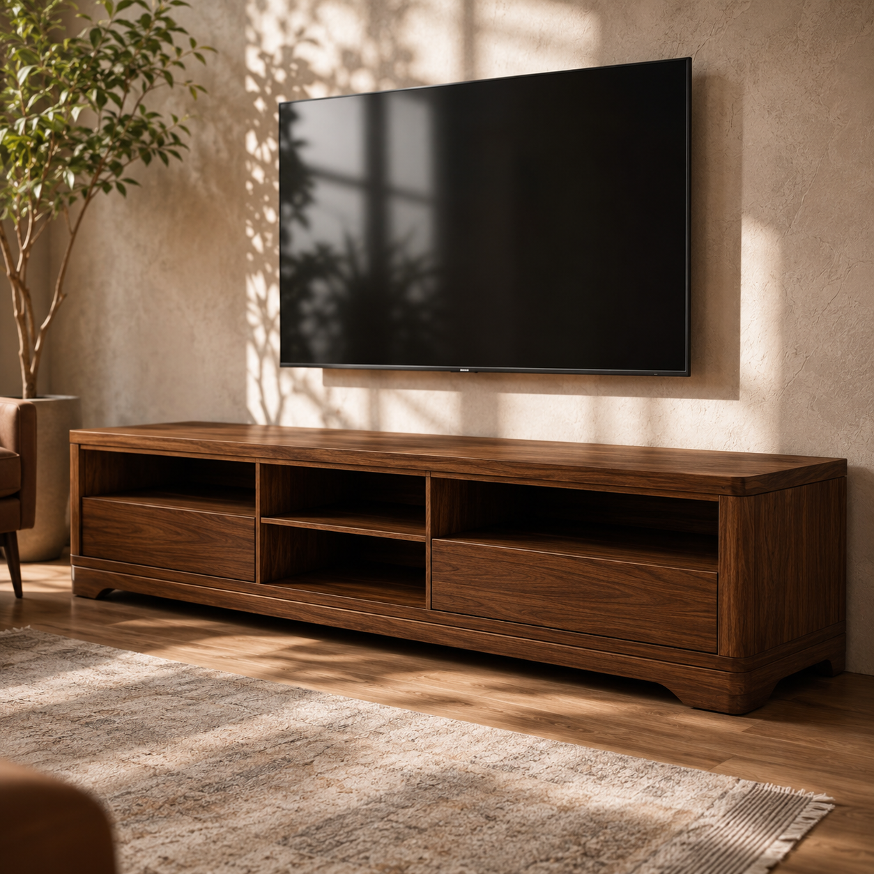 Haldor Solid Wood Media Console With Drawers For Living Room