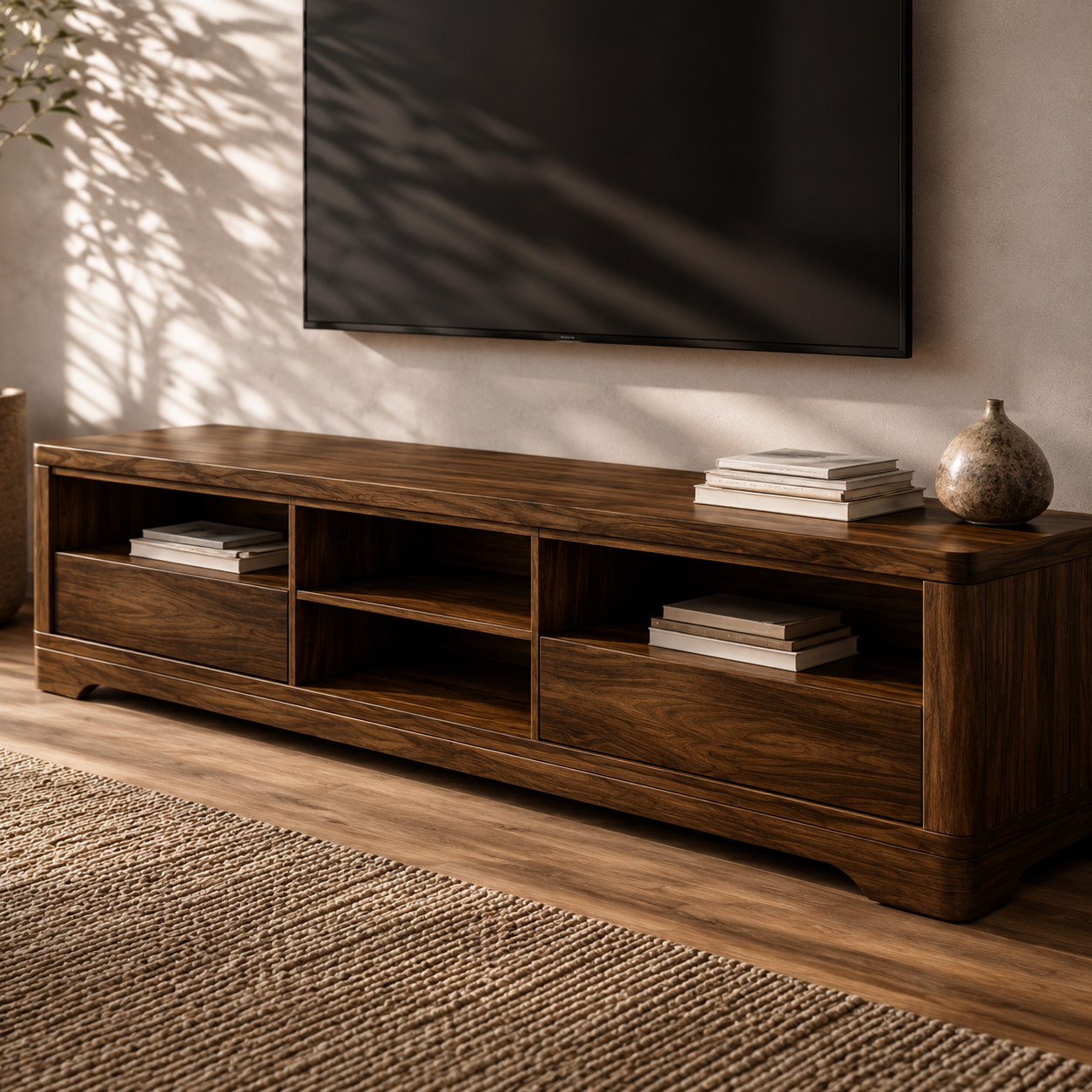 Haldor Solid Wood Media Console With Drawers For Living Room