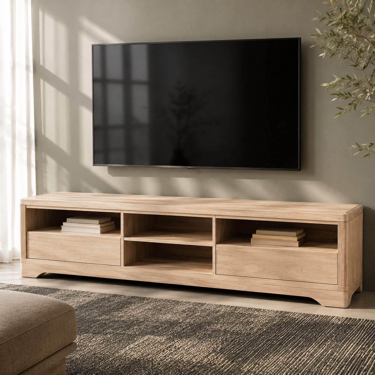 Haldor Solid Wood Media Console With Drawers For Living Room