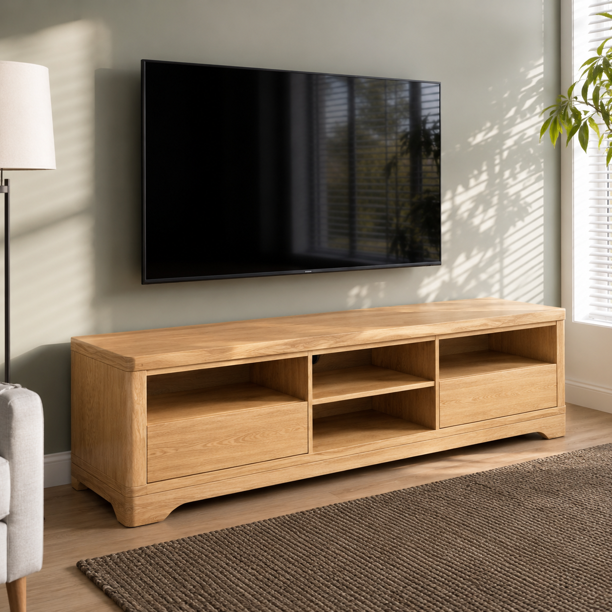 Haldor Solid Wood Media Console With Drawers For Living Room