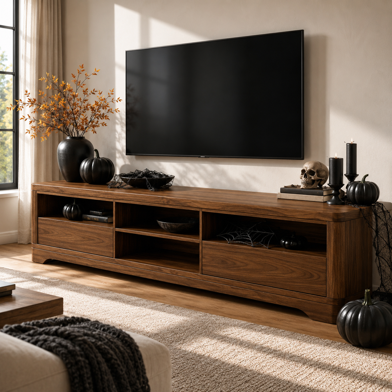 Haldor Solid Wood Media Console With Drawers For Living Room