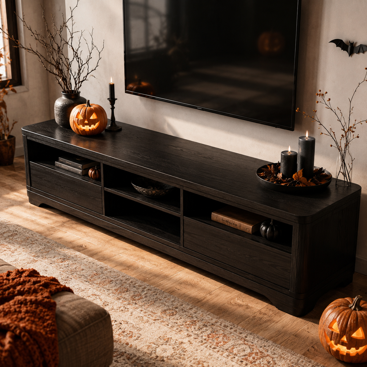 Haldor Solid Wood Media Console With Drawers For Living Room