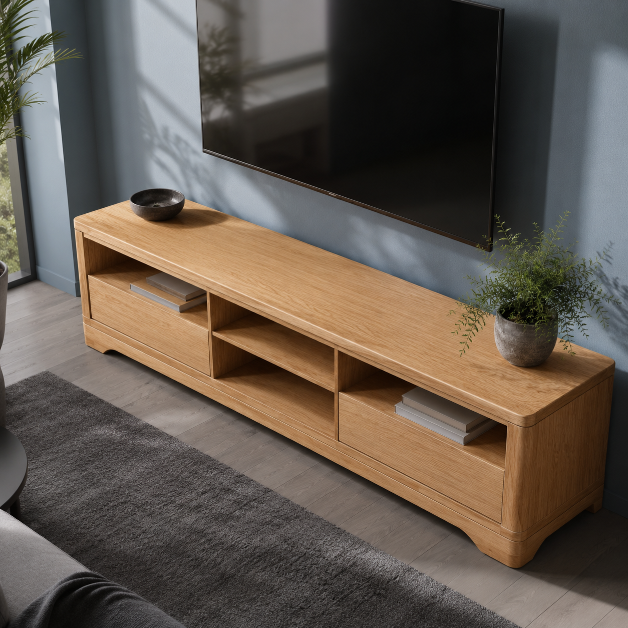 Haldor Solid Wood Media Console With Drawers For Living Room