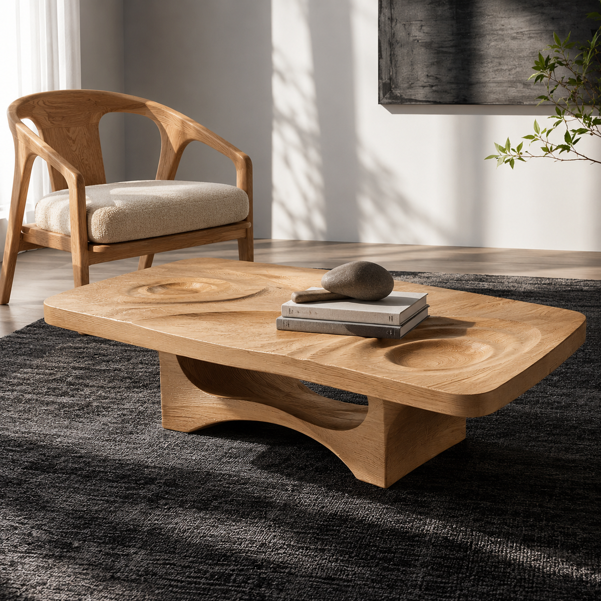 Mizu Ripple Solid Wood Coffee Table For Living Room