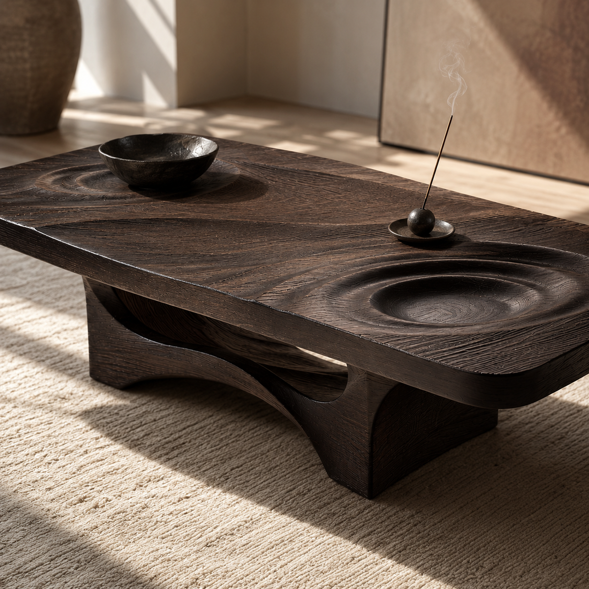 Mizu Ripple Solid Wood Coffee Table For Living Room
