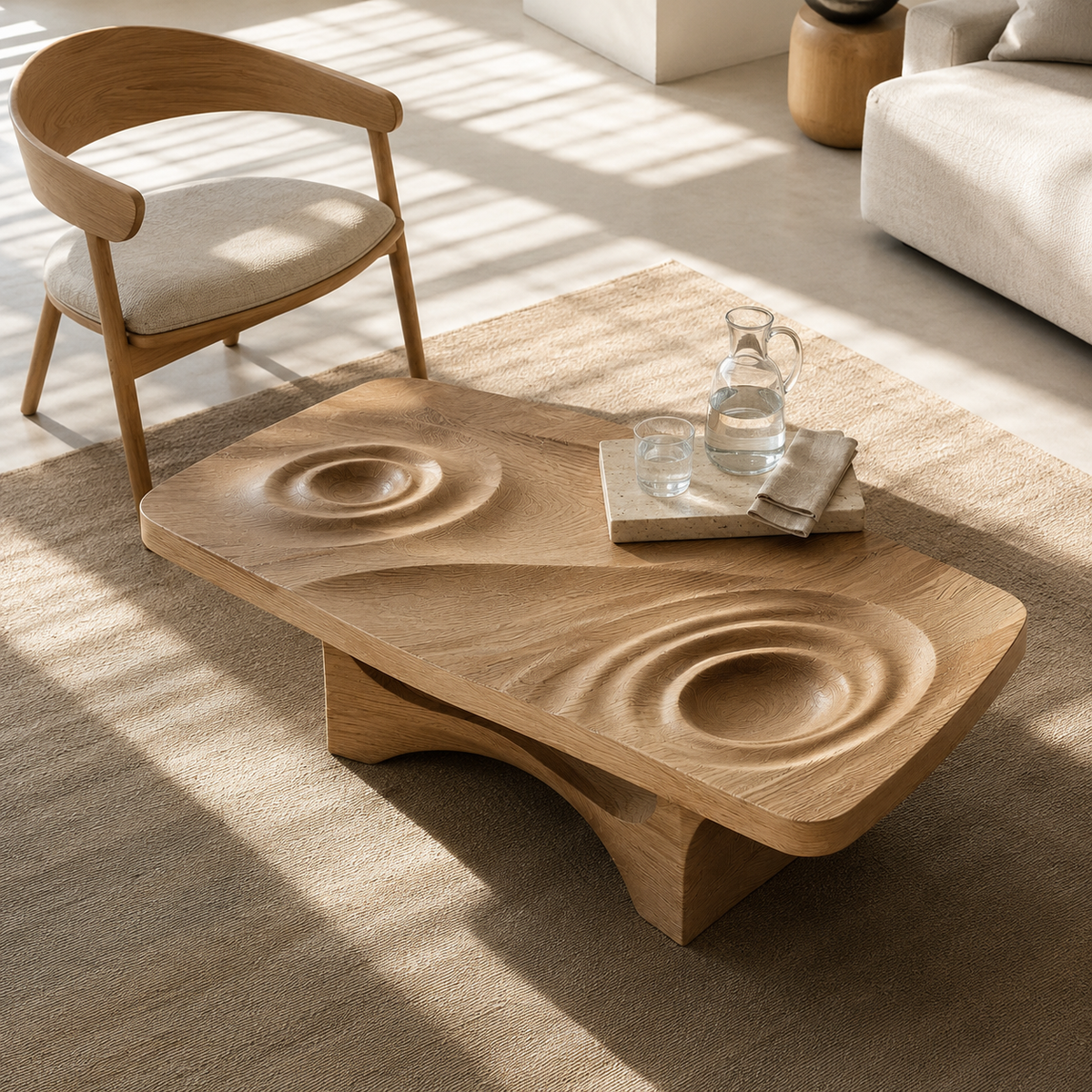 Mizu Ripple Solid Wood Coffee Table For Living Room