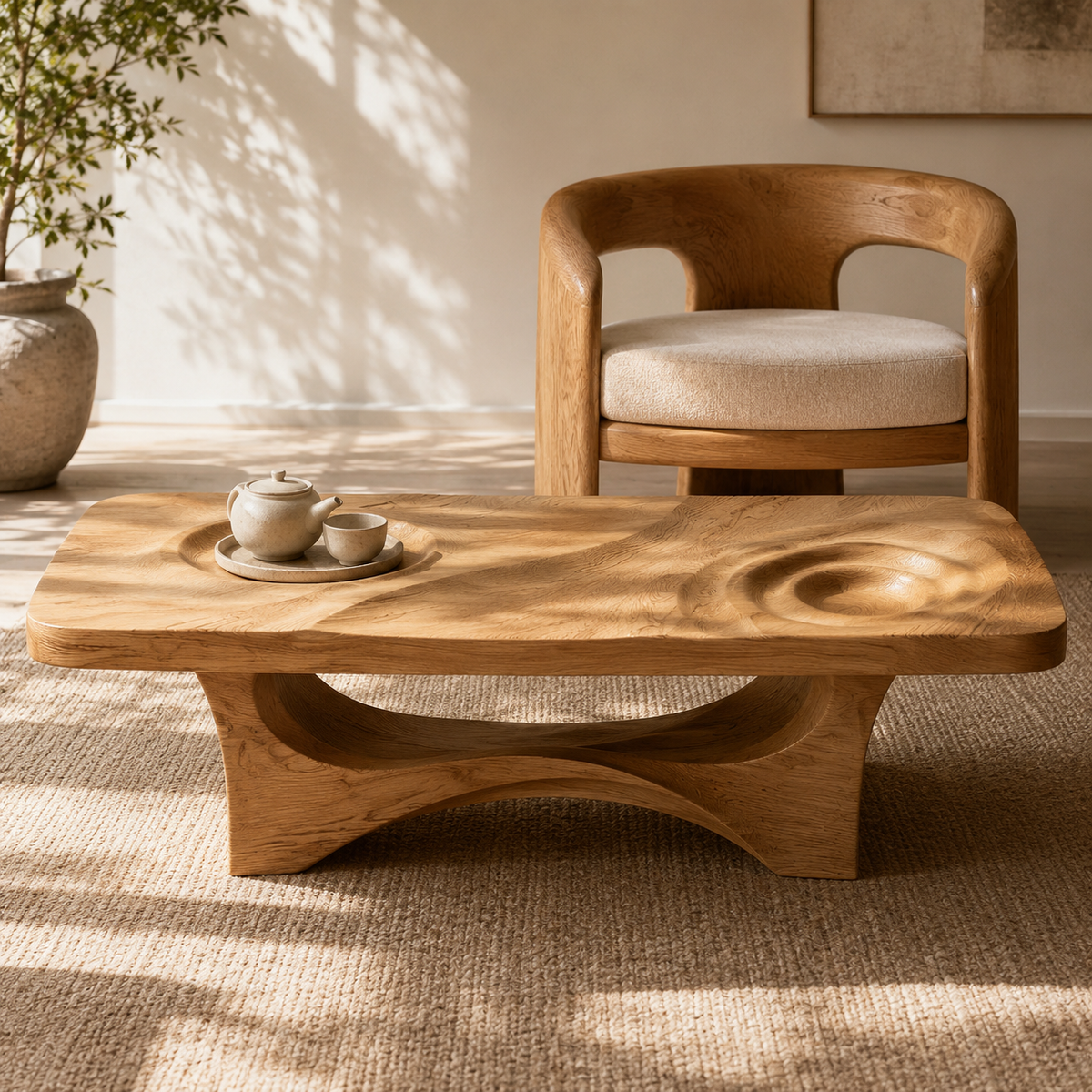 Mizu Ripple Solid Wood Coffee Table For Living Room
