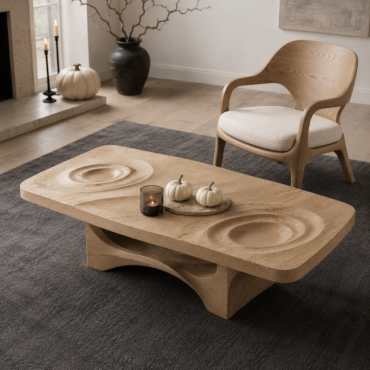 Mizu Ripple Solid Wood Coffee Table For Living Room