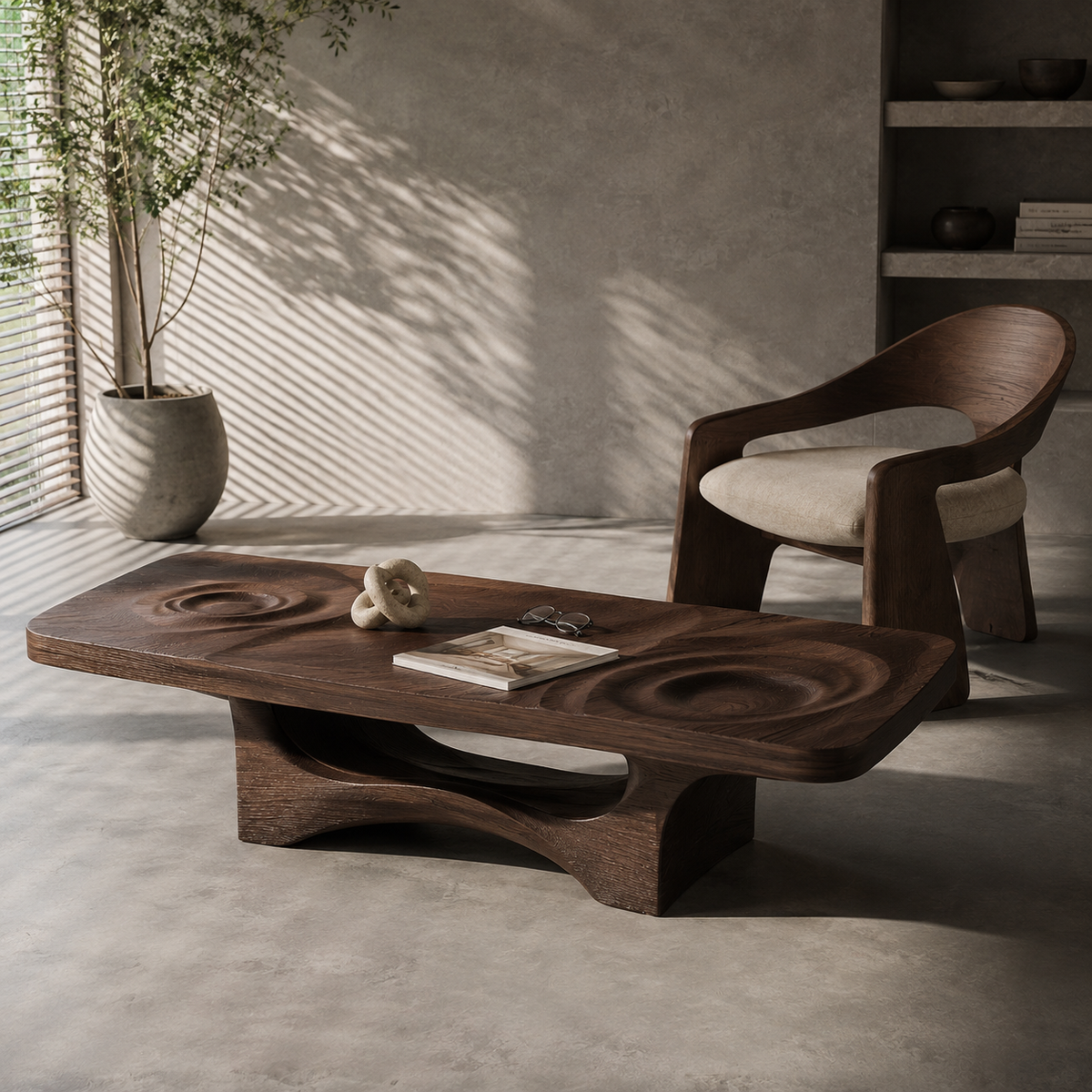 Mizu Ripple Solid Wood Coffee Table For Living Room
