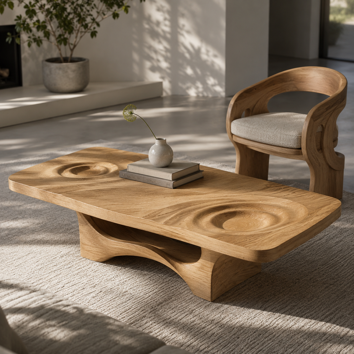 Mizu Ripple Solid Wood Coffee Table For Living Room