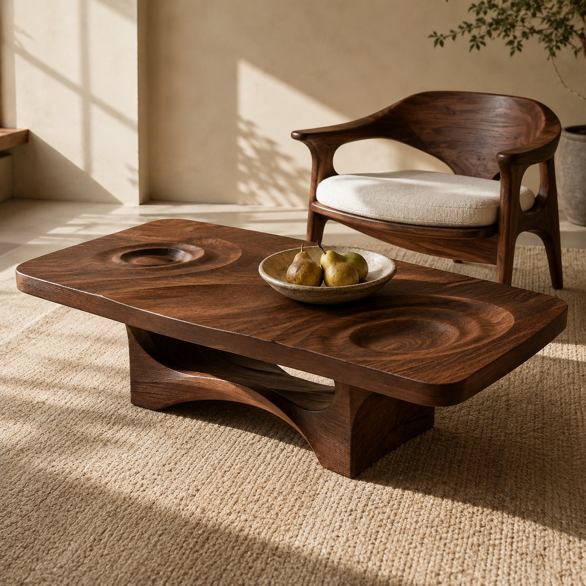 Mizu Ripple Solid Wood Coffee Table For Living Room