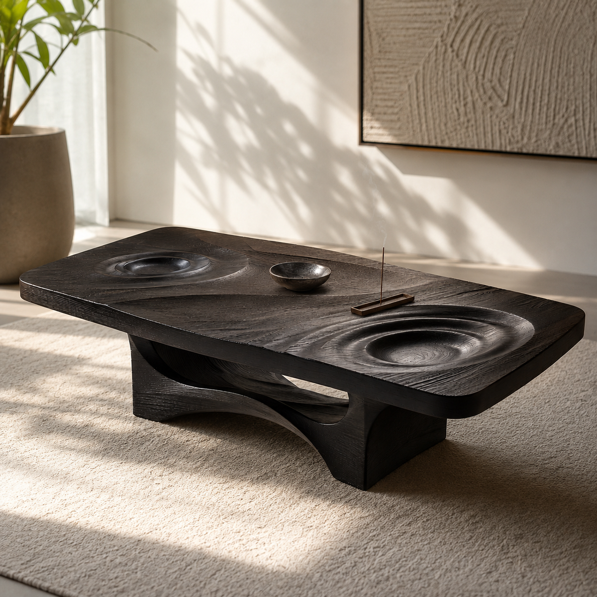 Mizu Ripple Solid Wood Coffee Table For Living Room
