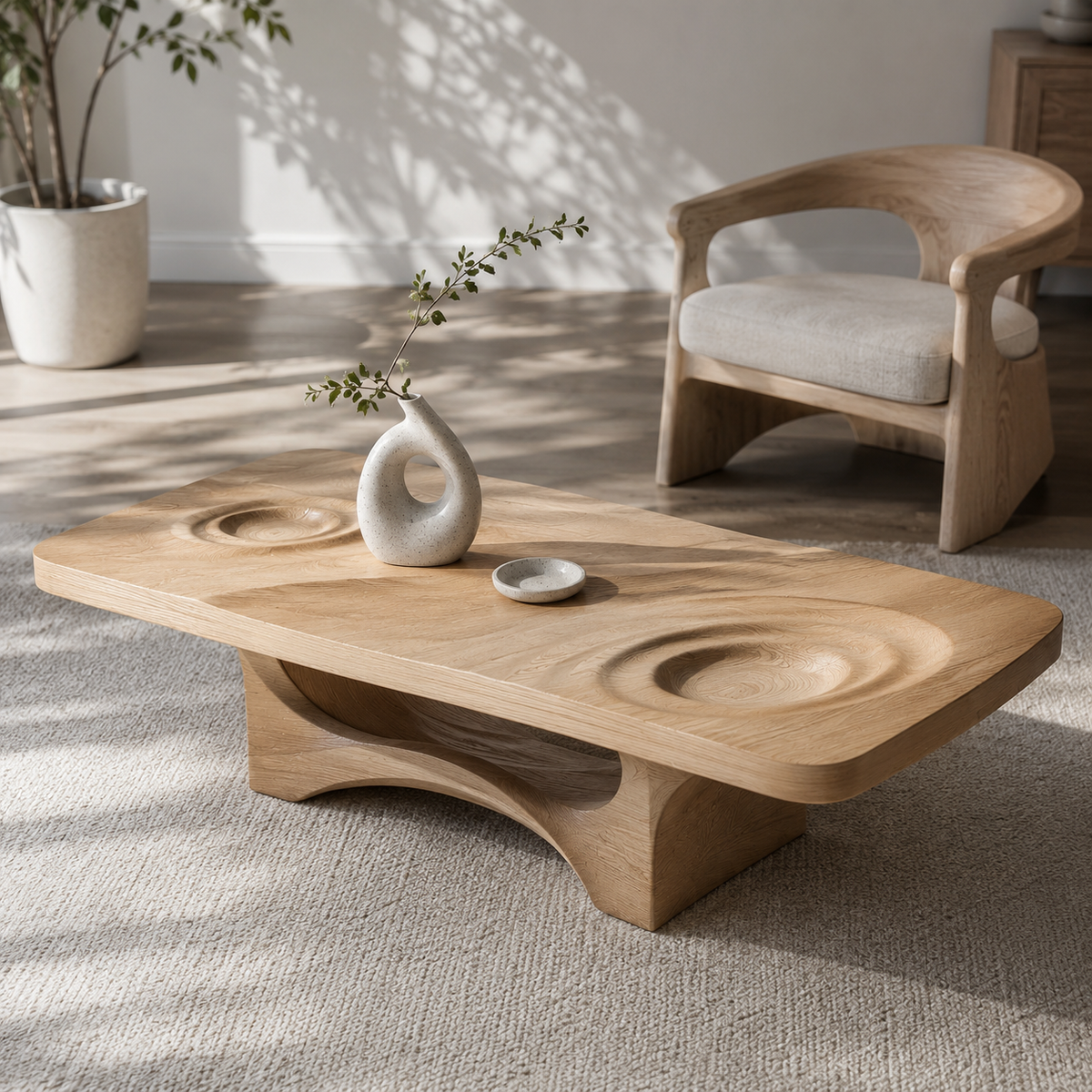 Mizu Ripple Solid Wood Coffee Table For Living Room