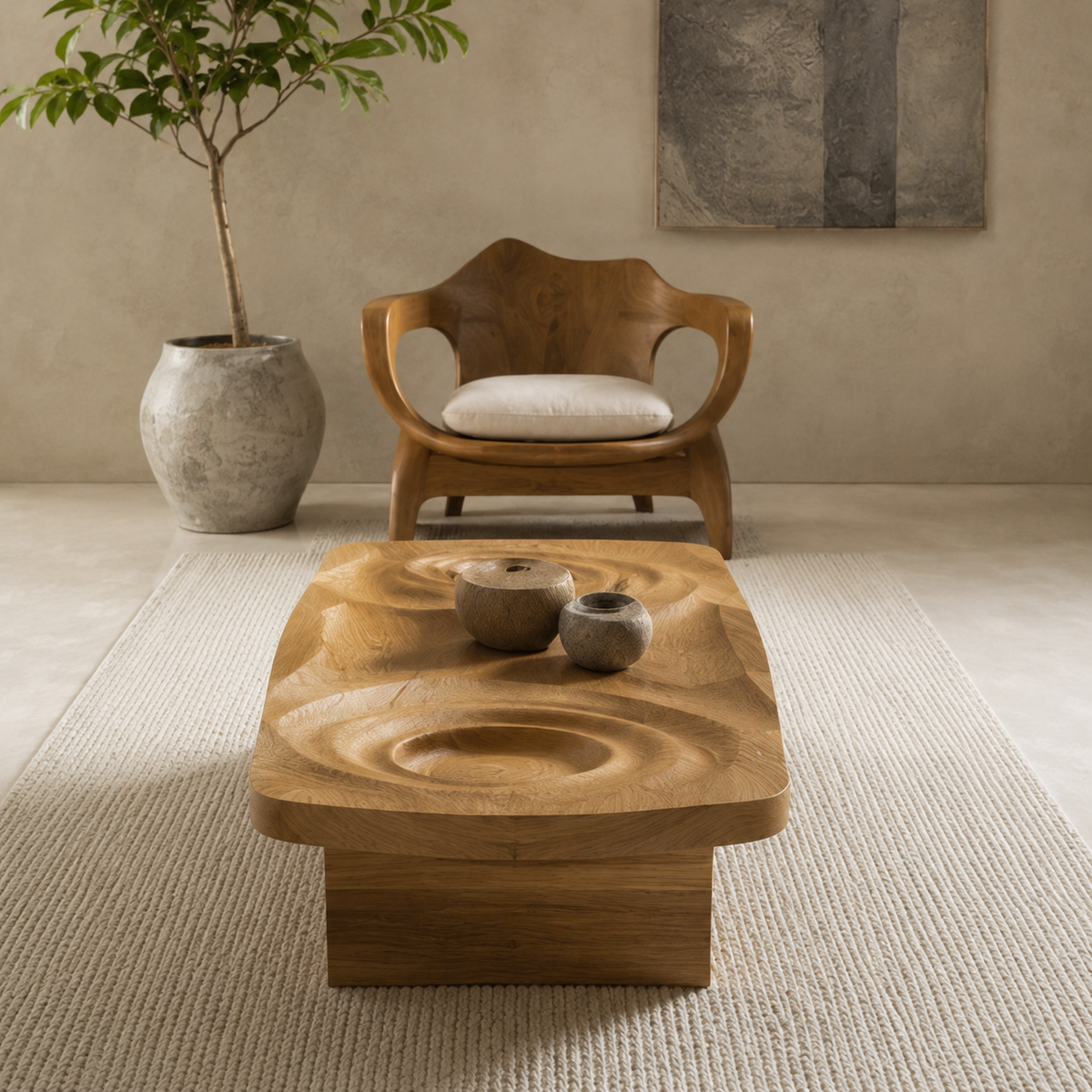 Mizu Ripple Solid Wood Coffee Table For Living Room