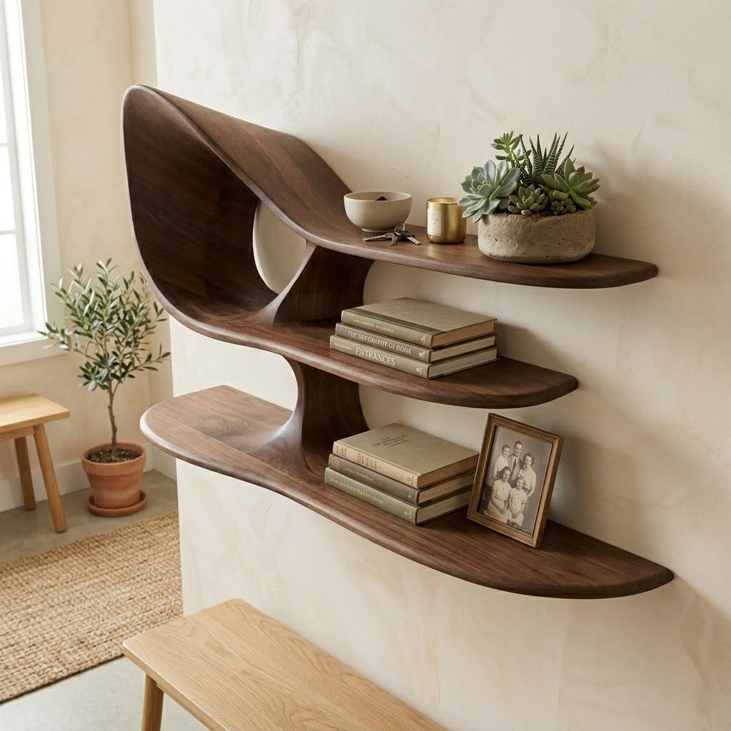 Modern Organic Sculptural 2-Tier Wall Shelf