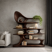 Organella Curved Solid Wood Standing Shelf For Living Room