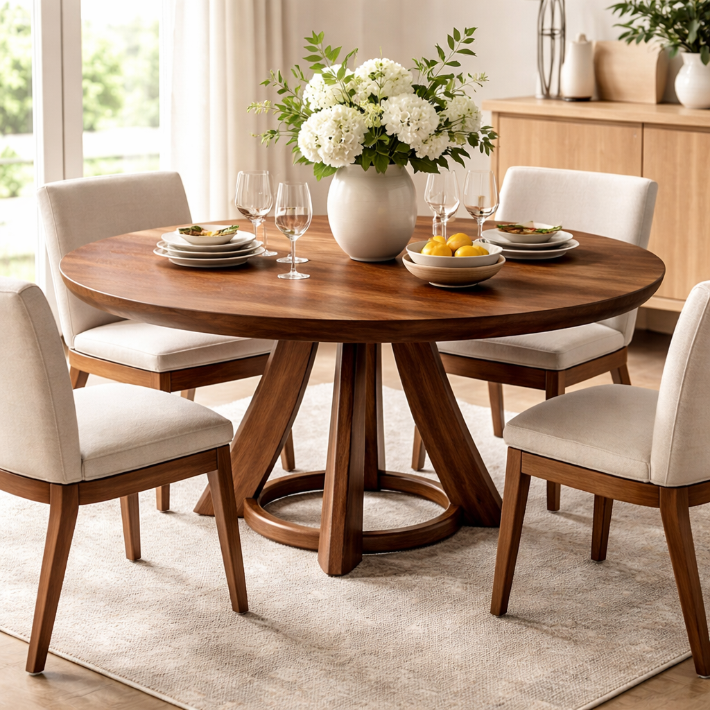 Orbello Round Solid Wood Dining Table For Dining Room