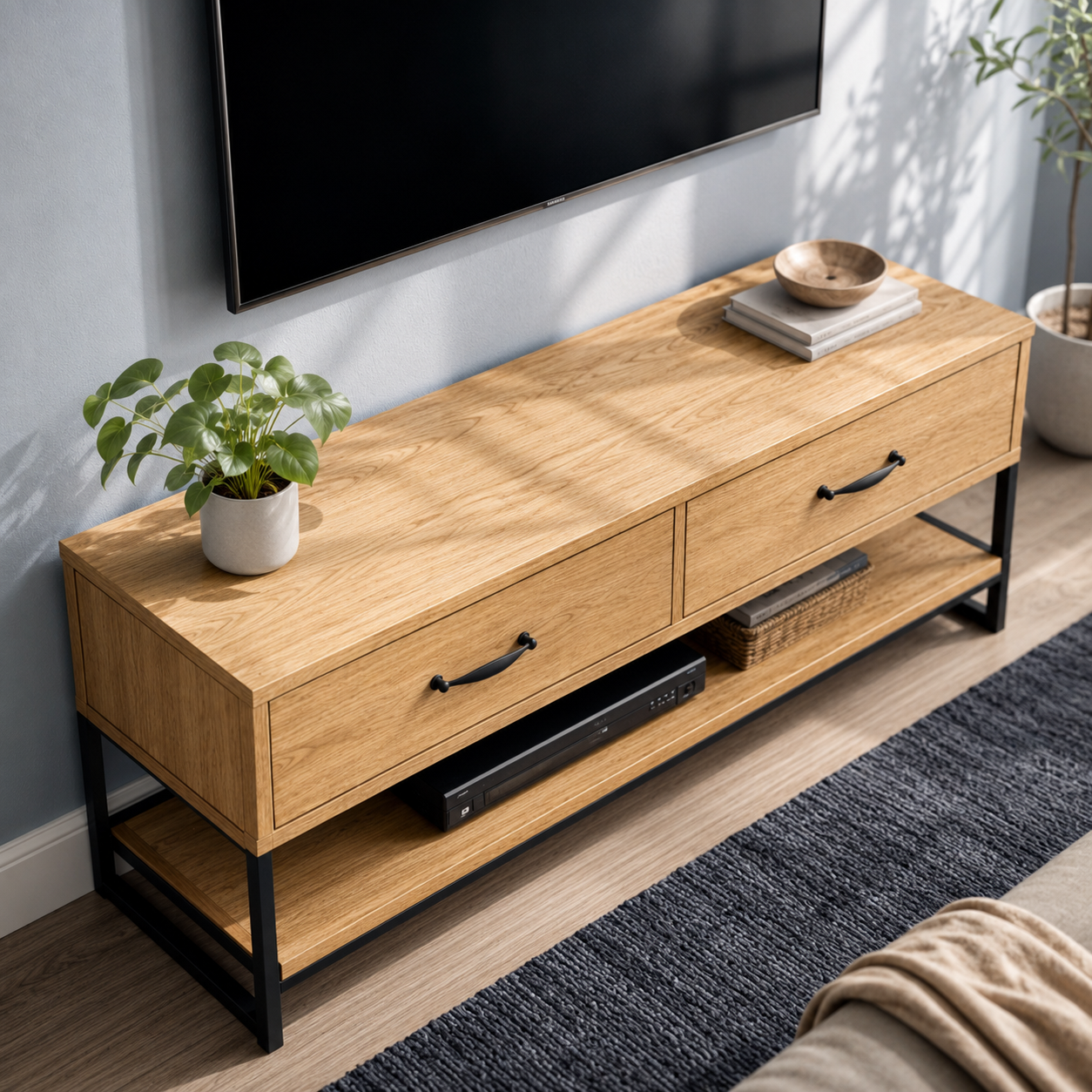Sheldon Solid Wood TV Console With Drawers For Living Room