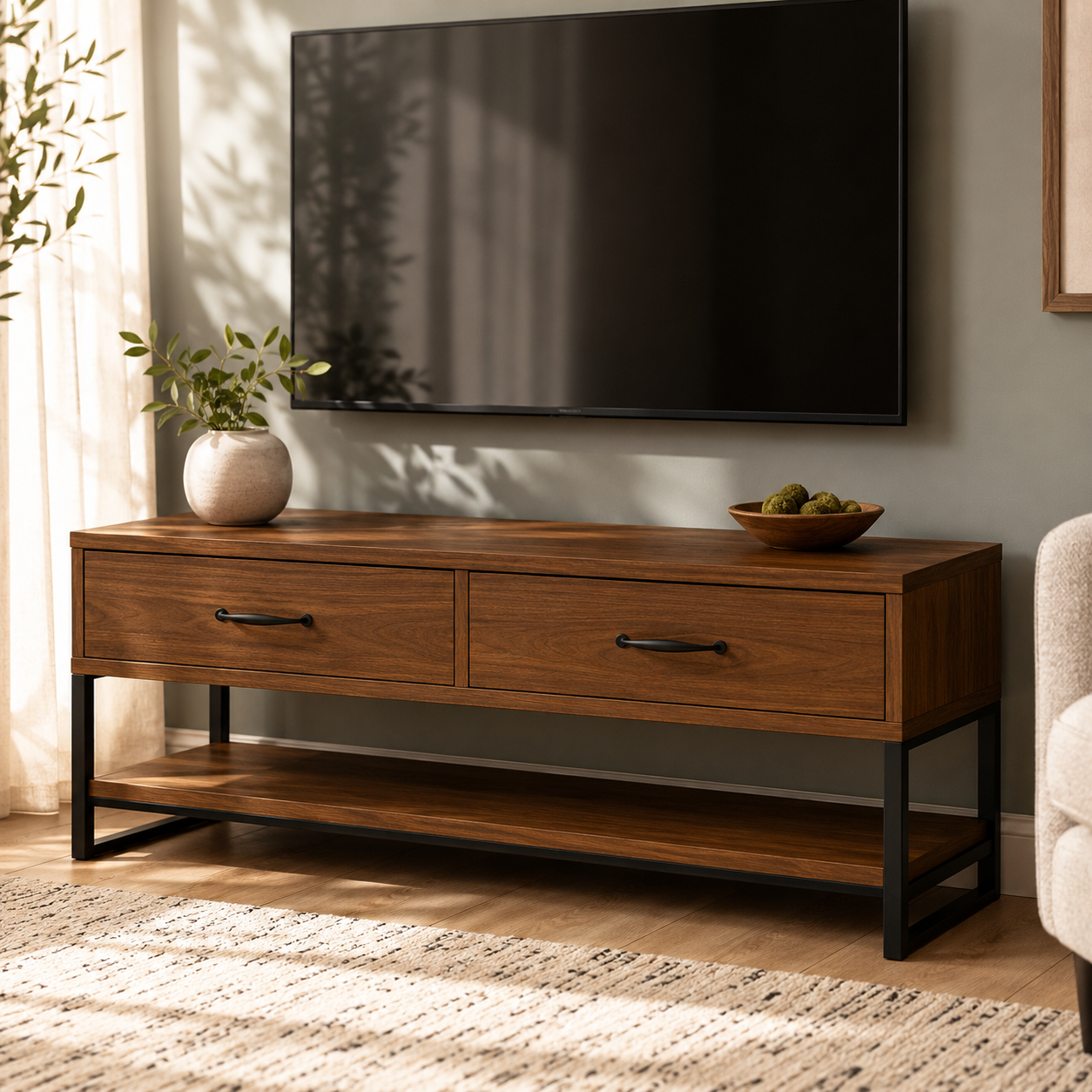 Sheldon Solid Wood TV Console With Drawers For Living Room