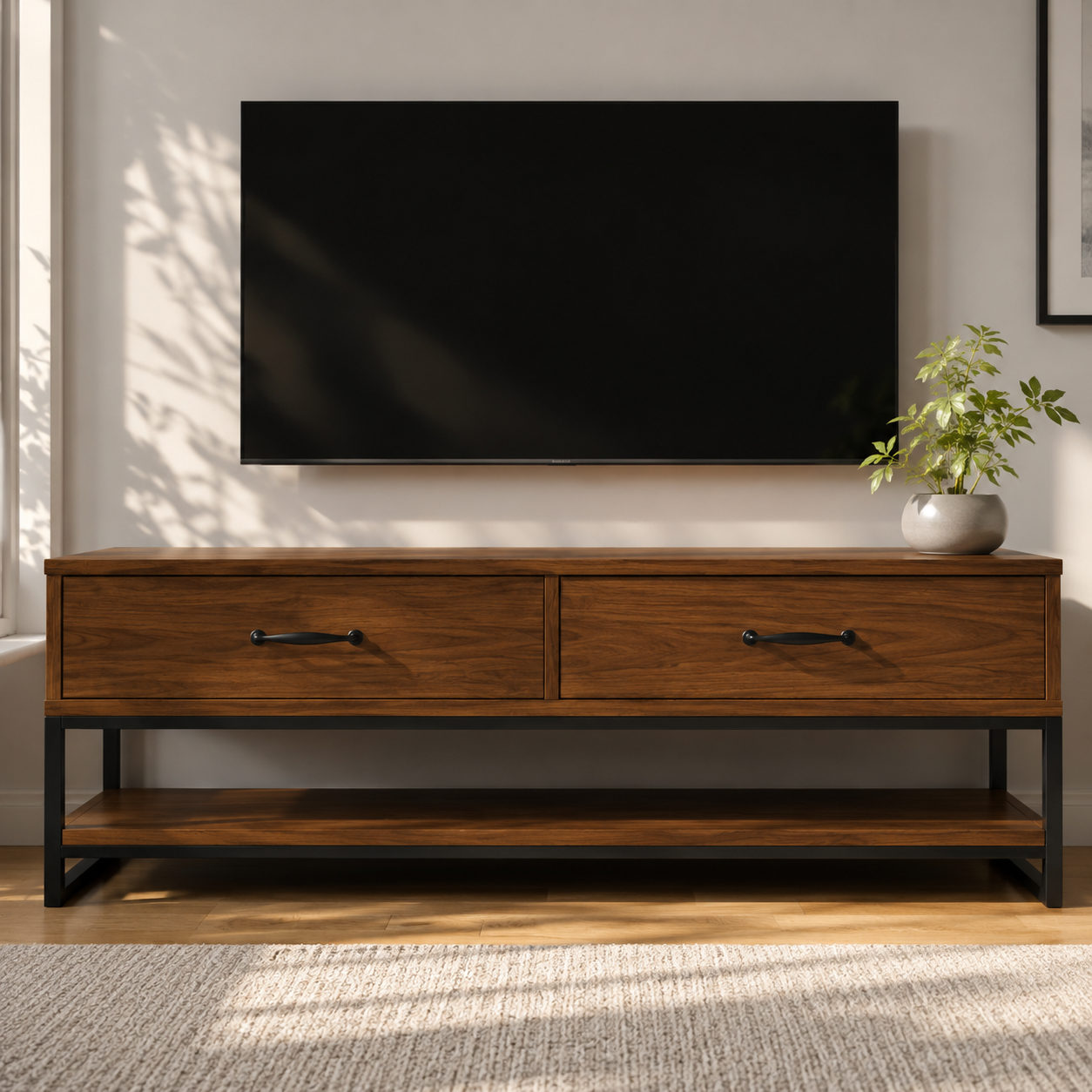 Sheldon Solid Wood TV Console With Drawers For Living Room