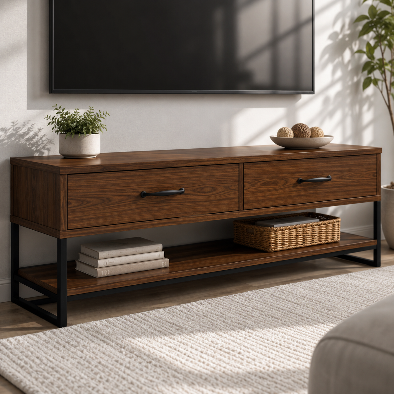 Sheldon Solid Wood TV Console With Drawers For Living Room