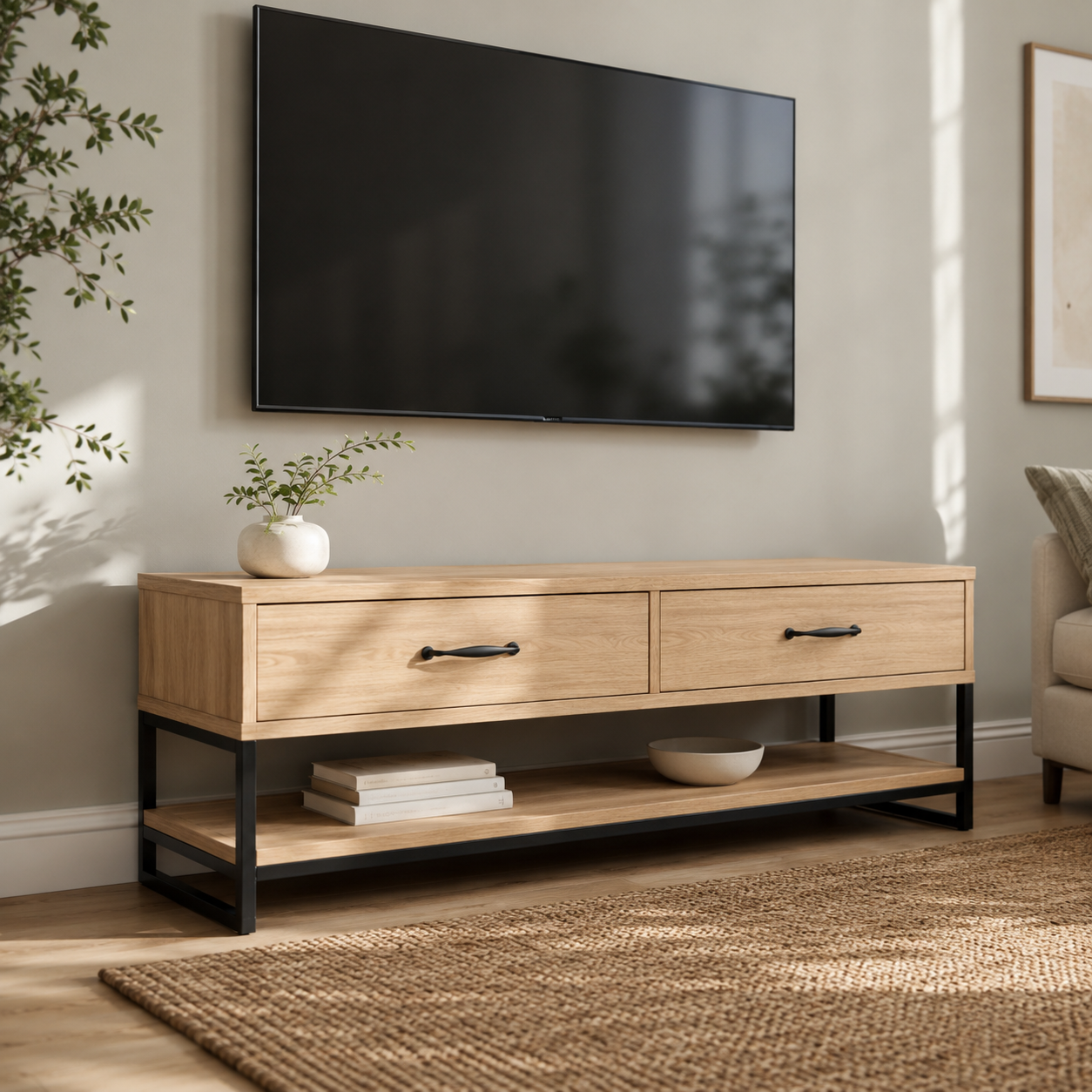 Sheldon Solid Wood TV Console With Drawers For Living Room