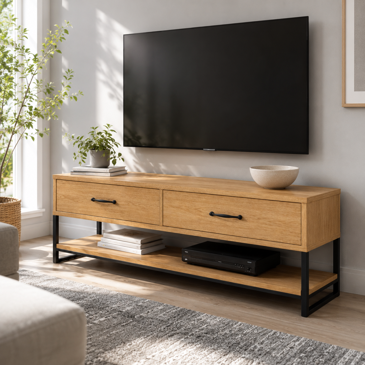 Sheldon Solid Wood TV Console With Drawers For Living Room