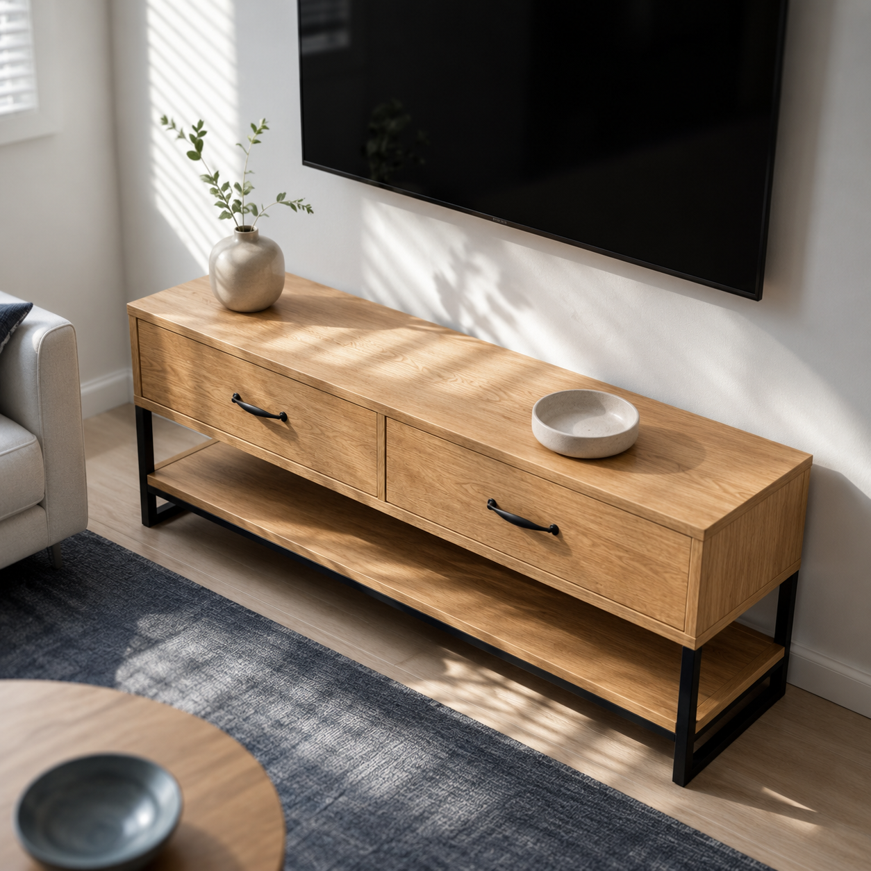 Sheldon Solid Wood TV Console With Drawers For Living Room