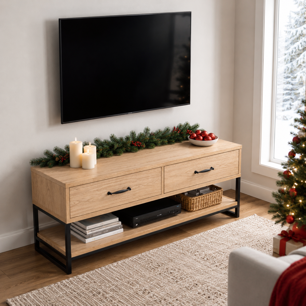 Sheldon Solid Wood TV Console With Drawers For Living Room
