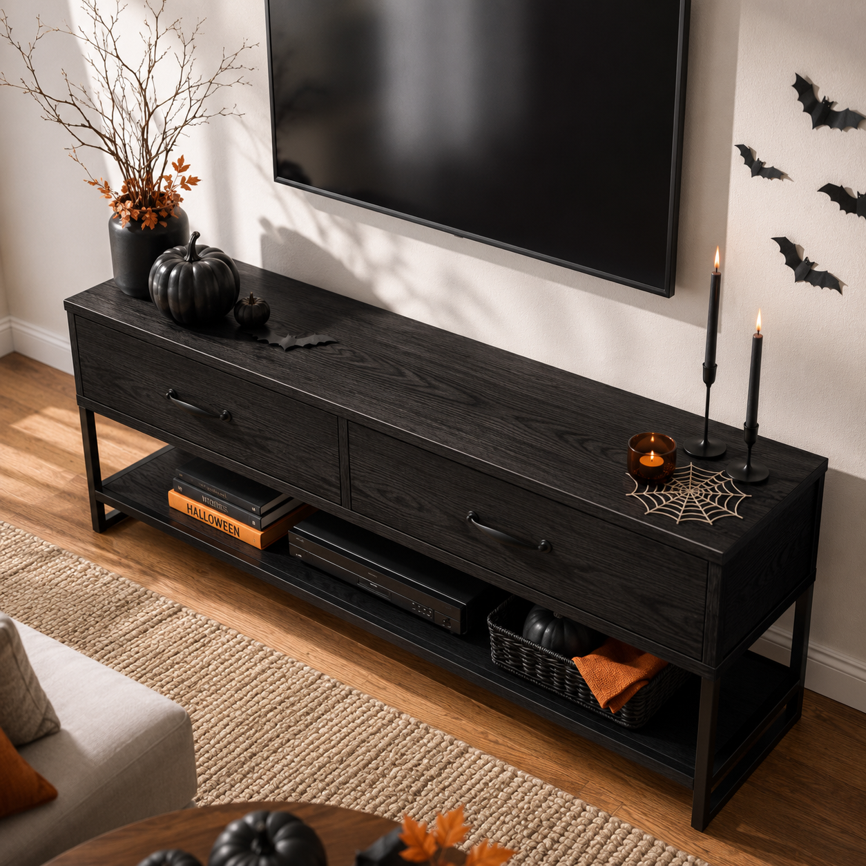 Sheldon Solid Wood TV Console With Drawers For Living Room