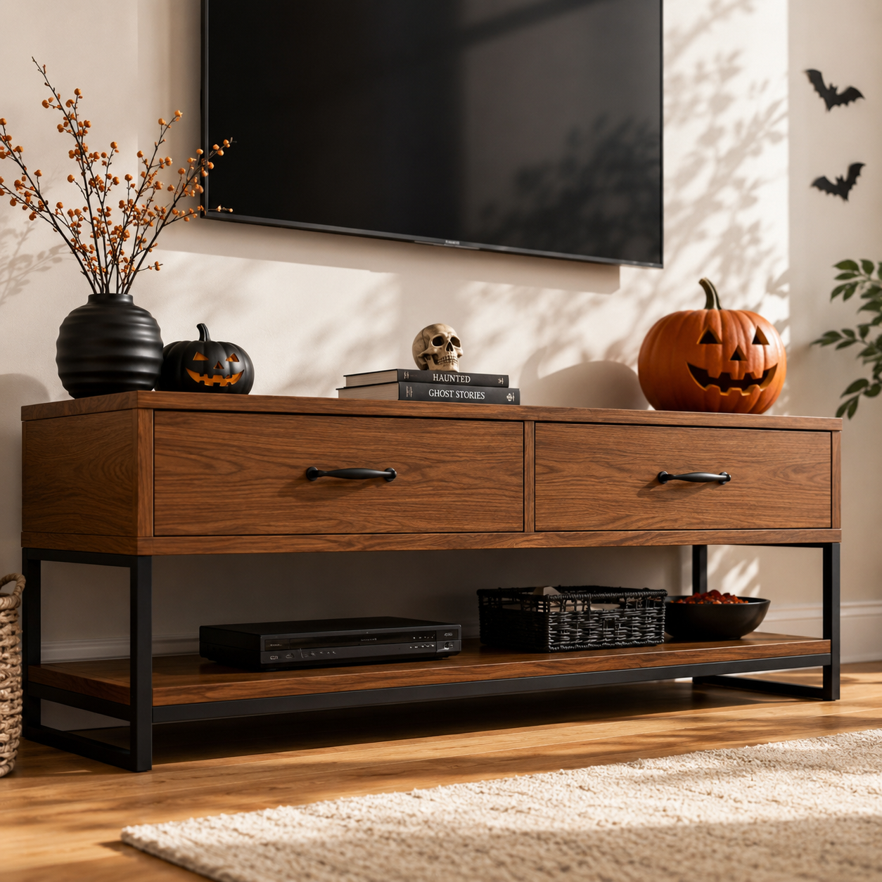 Sheldon Solid Wood TV Console With Drawers For Living Room
