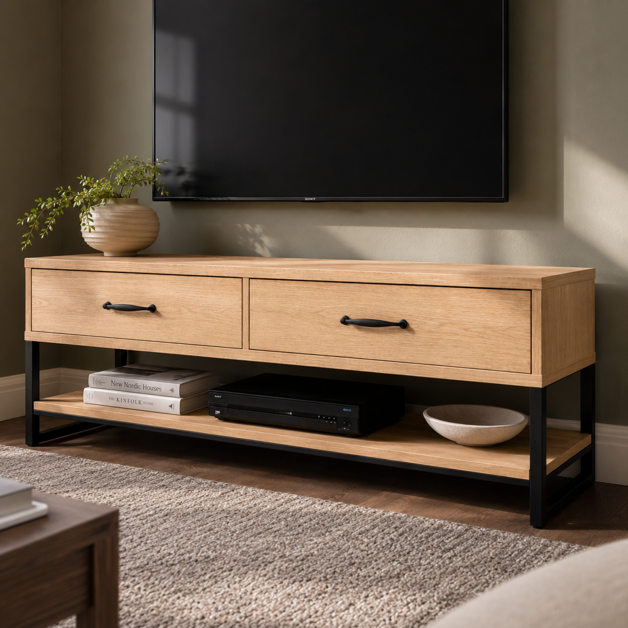 Sheldon Solid Wood TV Console With Drawers For Living Room