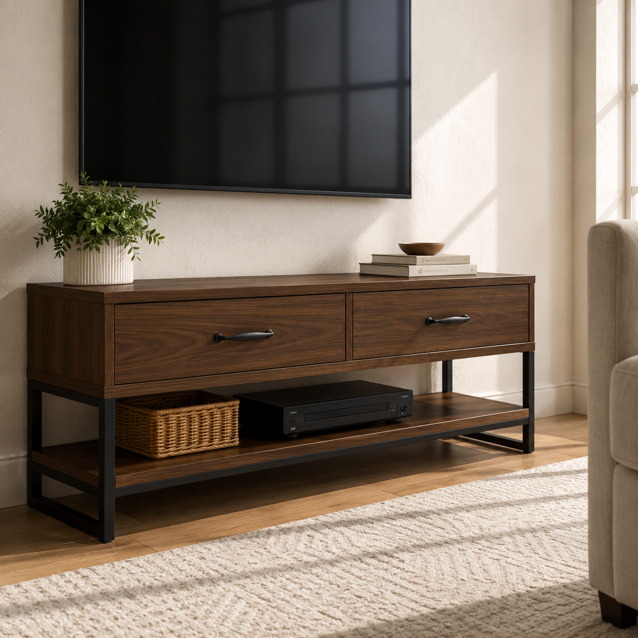 Sheldon Solid Wood TV Console With Drawers For Living Room