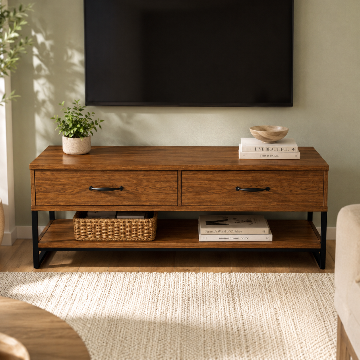 Sheldon Solid Wood TV Console With Drawers For Living Room