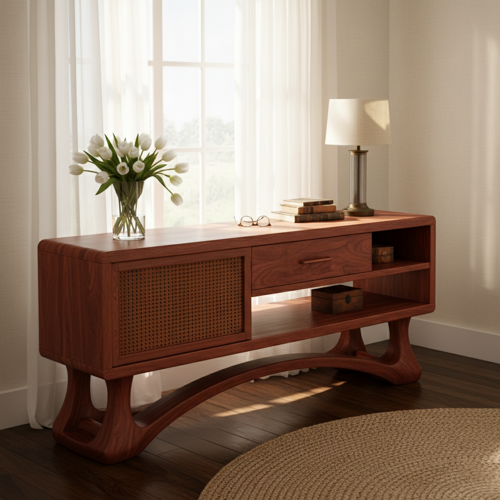Canelo Cane Door Solid Wood Console Table For Entryway