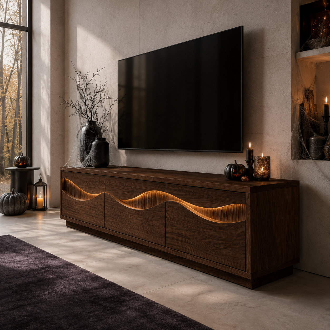 Navora Wave Pattern Solid Wood TV Stand For Living Room