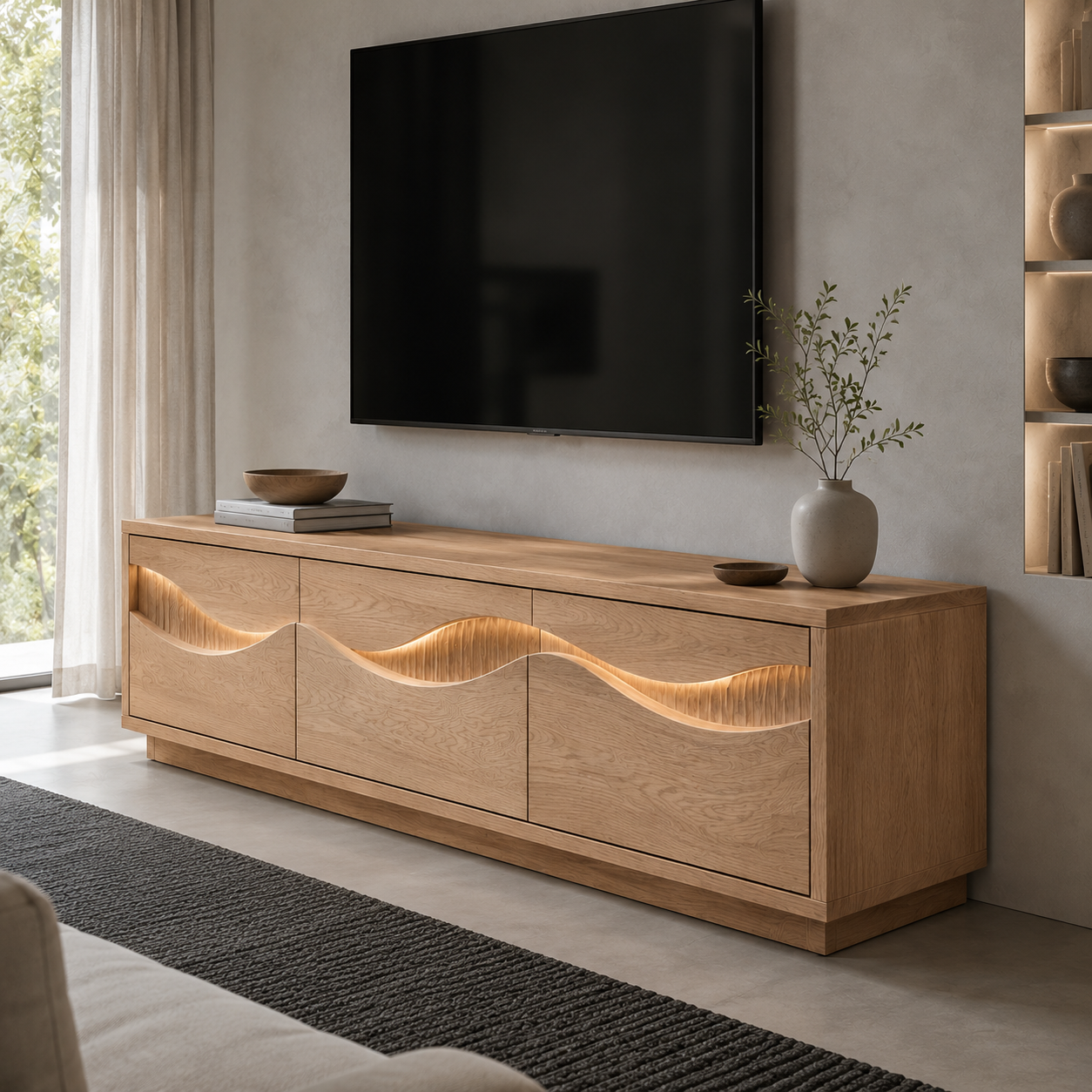 Navora Wave Pattern Solid Wood TV Stand For Living Room