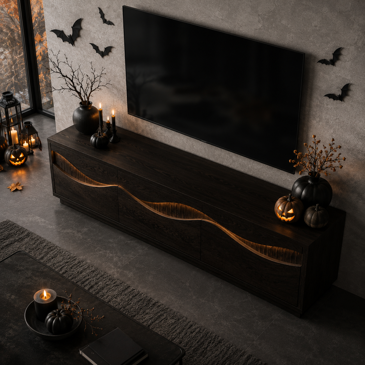 Navora Wave Pattern Solid Wood TV Stand For Living Room
