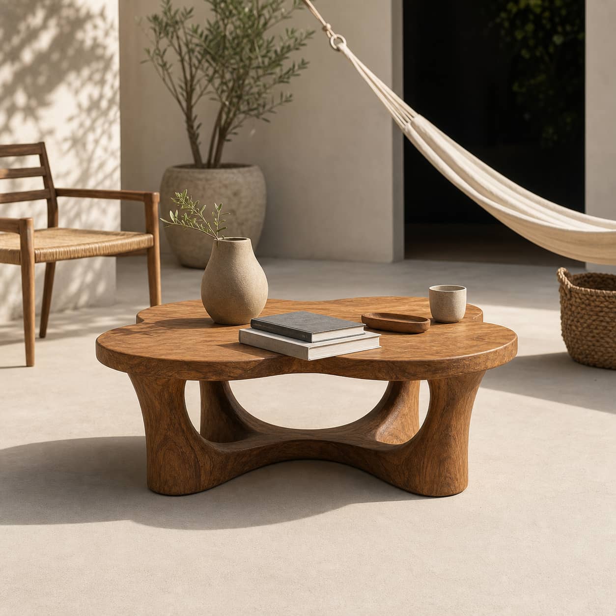 Oran Sculptural-Arch Base Solid Wood Coffee Table For Living Room