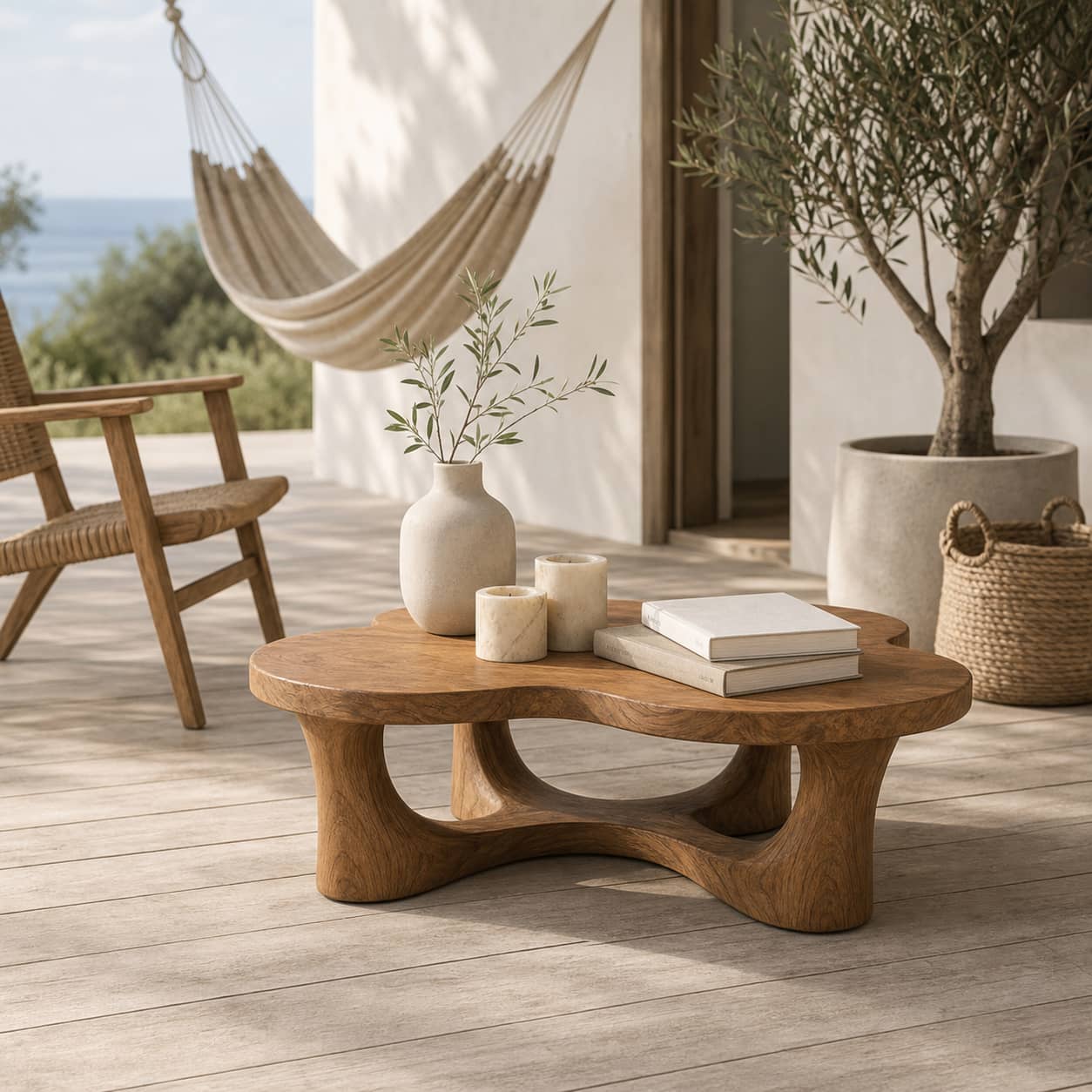 Oran Sculptural-Arch Base Solid Wood Coffee Table For Living Room