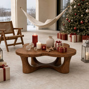 Oran Sculptural-Arch Base Solid Wood Coffee Table For Living Room