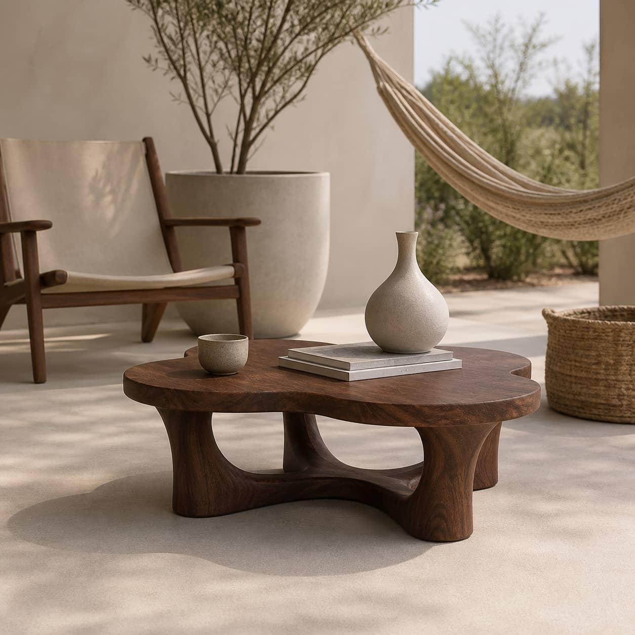 Oran Sculptural-Arch Base Solid Wood Coffee Table For Living Room