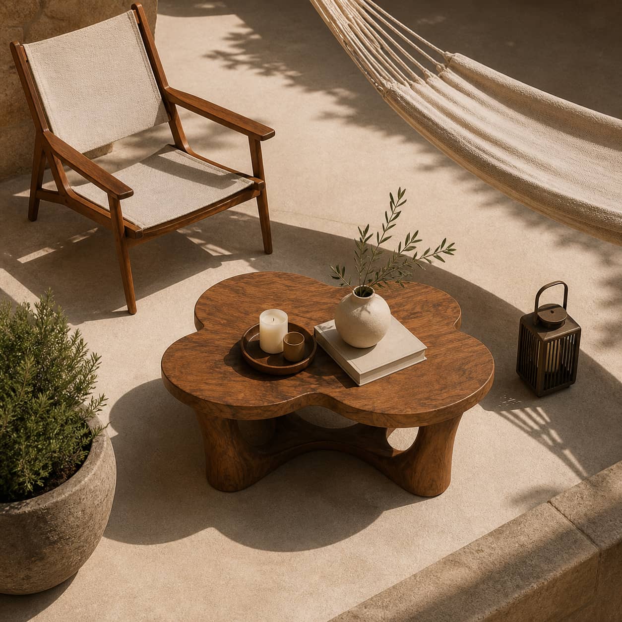 Oran Sculptural-Arch Base Solid Wood Coffee Table For Living Room