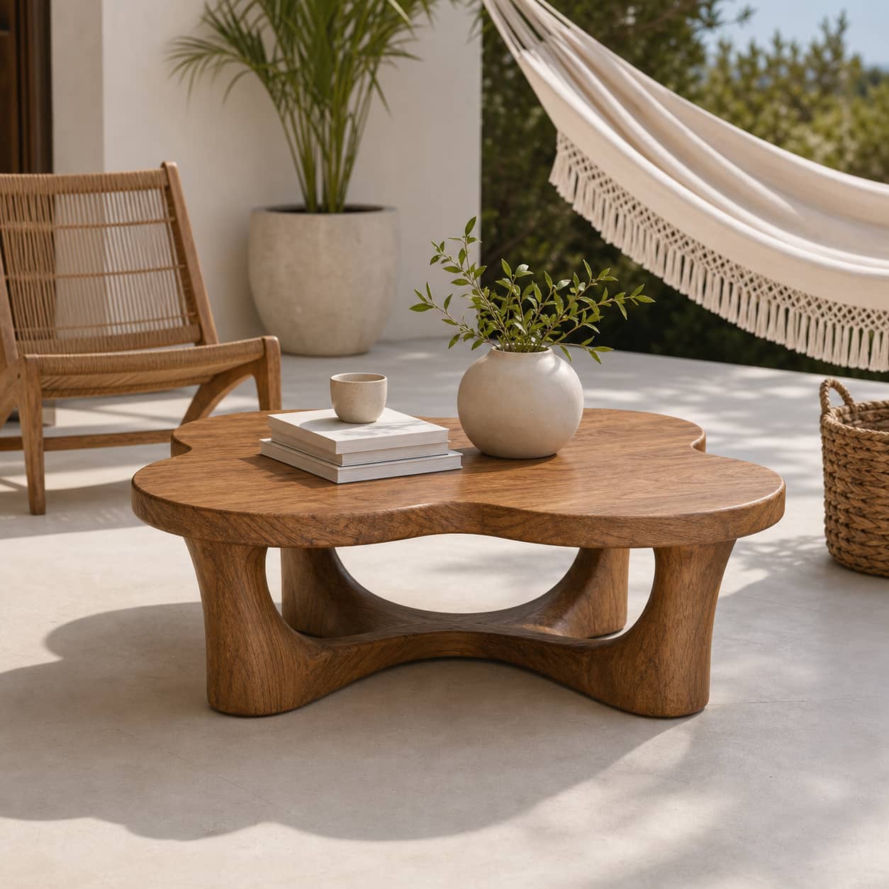 Oran Sculptural-Arch Base Solid Wood Coffee Table For Living Room